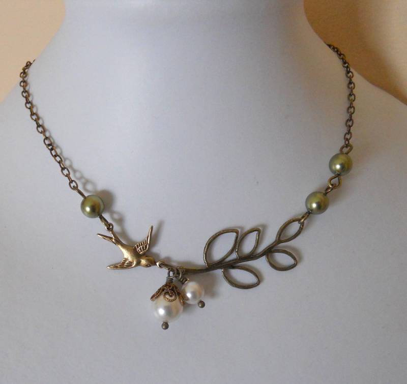 Vogel Messing Halskette Mit Perle Perlen von BeadsStory