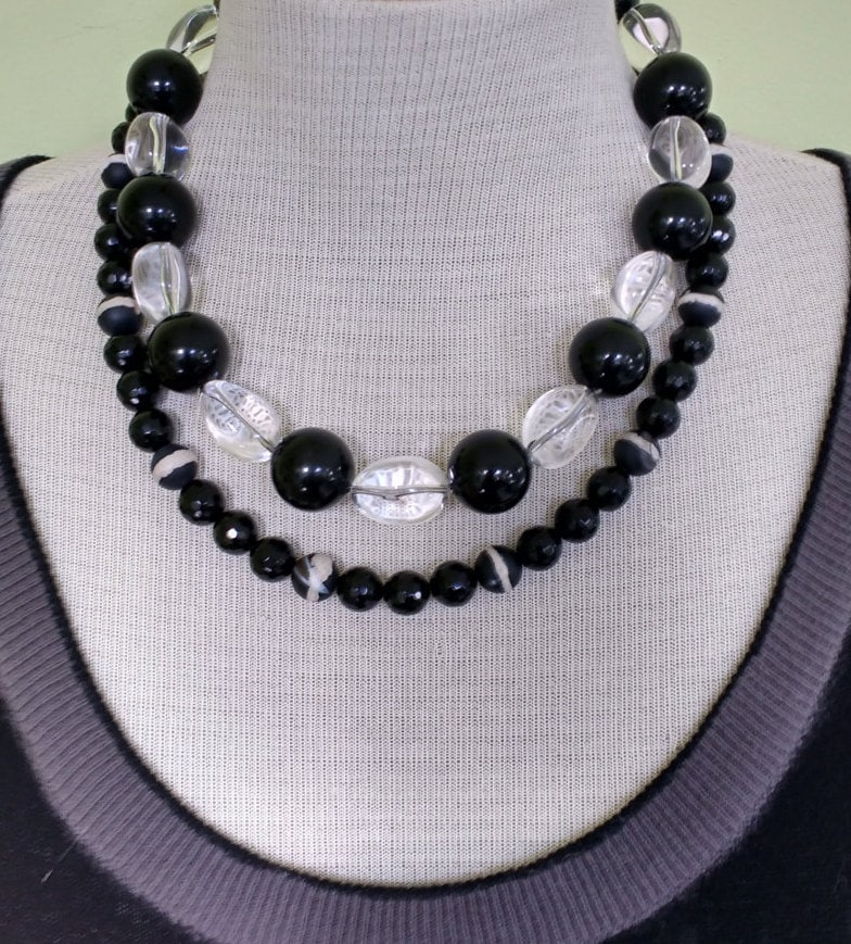 Bergkristall, Schwarzer Onyx Und Achat Halskette Bergkristall, Schwarzer Onyx Und Achat Halskette von BeadsToBedazzle