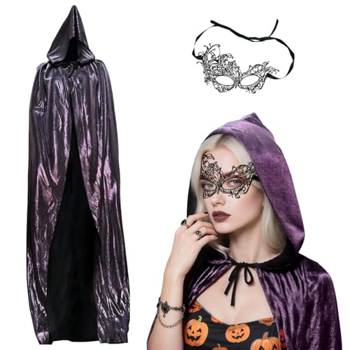 Beafaeur Halloween Umhang Damen mit Kapuze,Halloween Kostüm Vampir Umhang mit SpitzeMaske, 160cm Vampir Kostüm Damen, Lila Umhang Halloween Weihnachten Karneval Kostüm Fasching Beafaeur Halloween Umhang Damen mit Kapuze,Halloween Kostüm Vampir Umhang mit SpitzeMaske, 160cm Vampir Kostüm Damen, Lila Umhang Halloween Weihnachten Karneval Kostüm Fasching von Beafaeur