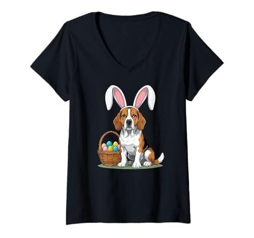 Damen Ostermotiv Beagle-Hund T-Shirt mit V-Ausschnitt Damen Ostermotiv Beagle-Hund T-Shirt mit V-Ausschnitt von Beagle Dog Designs by Bea