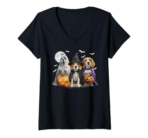 Damen Herren Damen Beagle Happy Halloween Hundeliebhaber T-Shirt mit V-Ausschnitt Damen Herren Damen Beagle Happy Halloween Hundeliebhaber T-Shirt mit V-Ausschnitt von Beagle Dog Pumpkin Happy Halloween