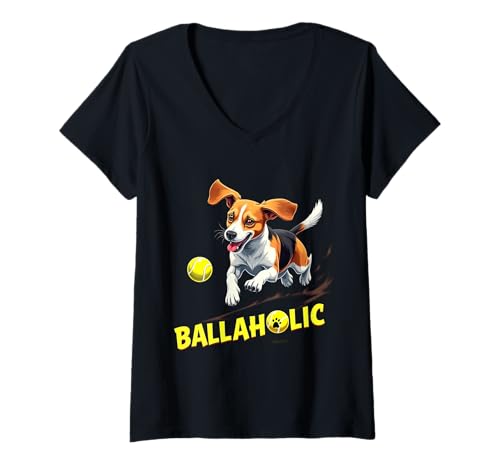 Damen Lustiger Ballaholic Beagle Dog Chasing Ball T-Shirt mit V-Ausschnitt Damen Lustiger Ballaholic Beagle Dog Chasing Ball T-Shirt mit V-Ausschnitt von Beagle Fun Designs