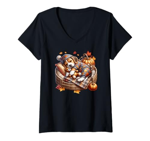 Damen Fall Beagle Decor for Autumn Season Cozy Season Beagle Mom T-Shirt mit V-Ausschnitt von Beagle Gifts For Beagle Lovers And Fall Puppy Mom