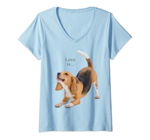 Damen Beagles T-Shirt mit Beagle-Motiv, Aufschrift "Love Is Dog", für Mutter, Papa, Welpen, niedlich T-Shirt mit V-Ausschnitt Damen Beagles T-Shirt mit Beagle-Motiv, Aufschrift "Love Is Dog", für Mutter, Papa, Welpen, niedlich T-Shirt mit V-Ausschnitt von Beagle Gifts for Women and Men