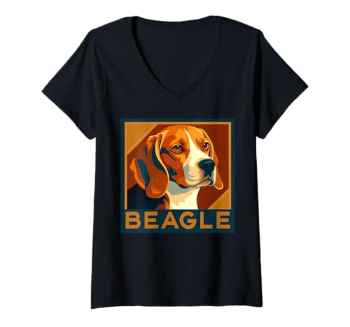 Damen Klassisches Retro-Porträt von Beagle T-Shirt mit V-Ausschnitt von Beagle Lover Gifts