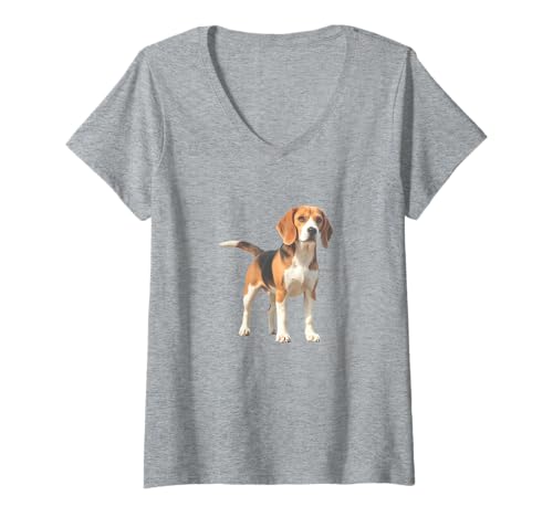 Damen Beagle-Hund im Vintage-Stil T-Shirt mit V-Ausschnitt von Beagle Lover Vintage Clo.