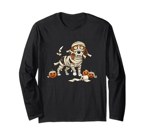 Lustiger Beagle-Mumien-Kürbis Halloween Kinder Herren Damen Langarmshirt von Beagle Lovers Cute Halloween Outfits for Boy Girl