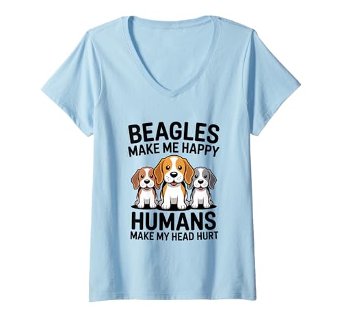 Damen Beagles Macht Mich glücklich, Menschen Machen Meinen Kopf WEH T-Shirt mit V-Ausschnitt von Beagle Owner Vibes