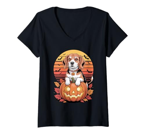 Damen Halloween Retro Beagle Beagles T-Shirt mit V-Ausschnitt von Beagles Beagle Lover Gifts