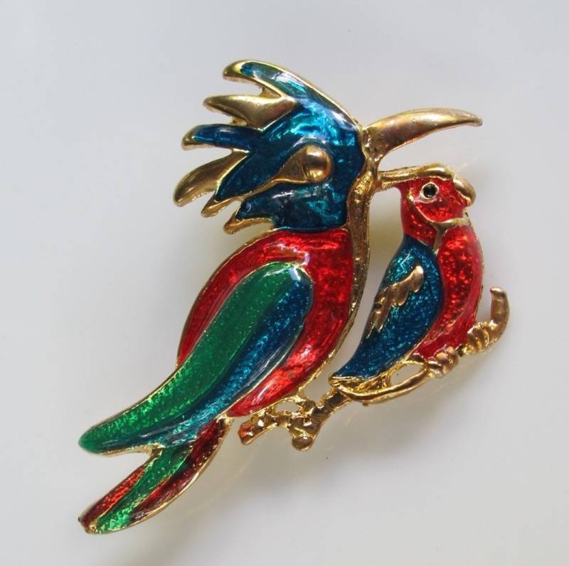 Ausgefallene Eisvogel Und Nymphensittich Brosche von BeakChicJewelry