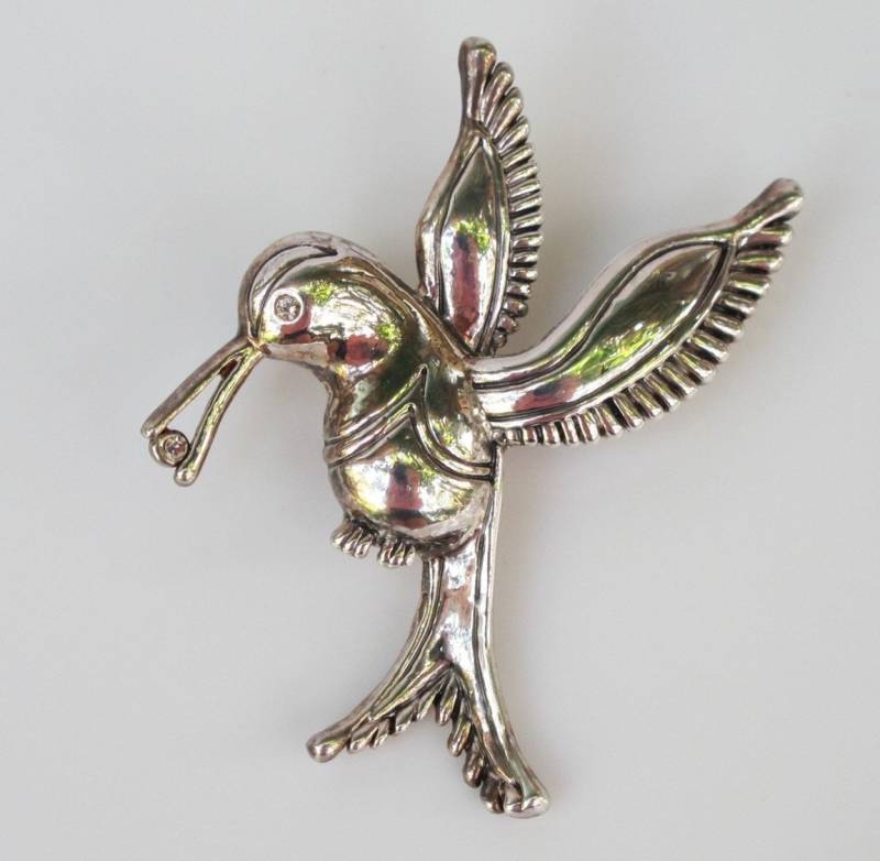 Silberne Platte Kolibri Pin Anhänger Combo Mit Strass, Frühlingsvogel, Tierbrosche, Tropisch, Perlenverstärker von BeakChicJewelry