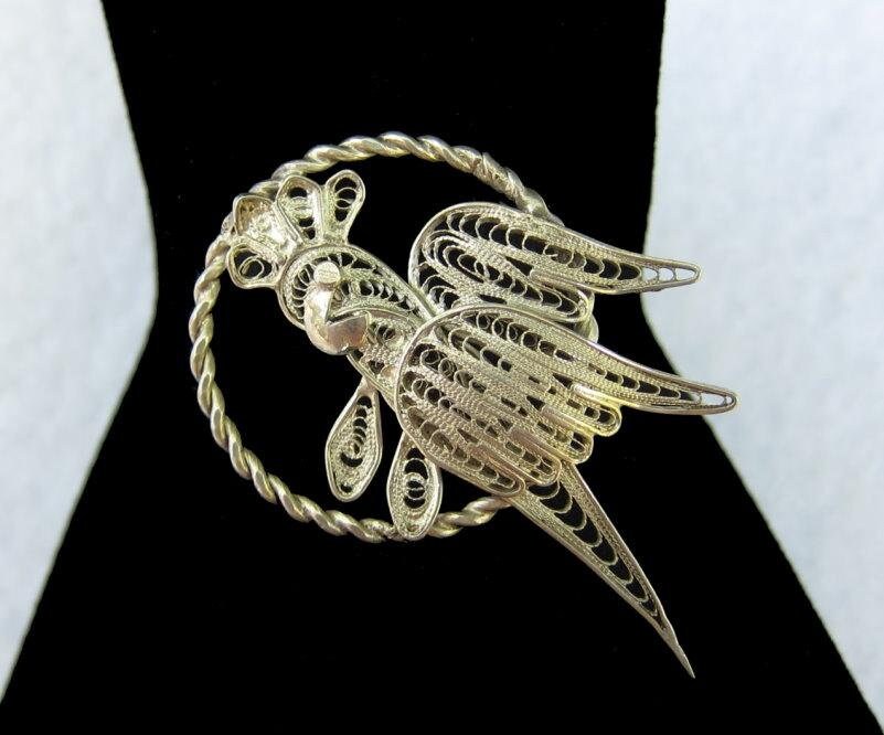 Vintage 800Er Silber Filigraner Kakadu Pin von BeakChicJewelry