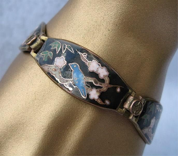Vintage Bluebird Cloisonne Und Kupfer Armband Vintage Bluebird Cloisonne Und Kupfer Armband von BeakChicJewelry
