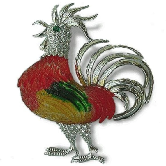 Vintage Hahn Brosche, Buntes Huhn Barnyard Tier, Bauernhof Vintage Hahn Brosche, Buntes Huhn Barnyard Tier, Bauernhof von BeakChicJewelry