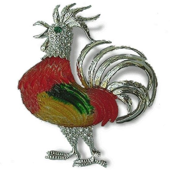 Vintage Hahn Brosche, Buntes Huhn Barnyard Tier, Bauernhof von BeakChicJewelry