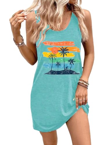 Sommer-Tankkleid für Damen, Sonnenuntergang, Palme, Strand, Urlaub, Mini-Sommerkleid, Hawa-Minzgrün, Mittel von Bealatt
