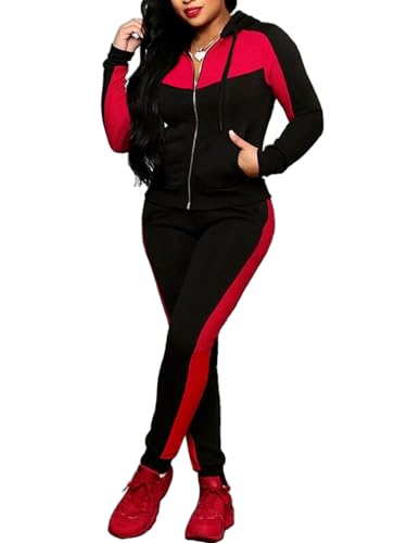 Bealin Damen Jogging-Sets 80er 90er Jahre Zweiteilige Outfits Sweatsuit Langarm Reißverschluss Tops und Sweatpants Workout Trainingsanzug Sets, Schwarz, Medium von Bealin