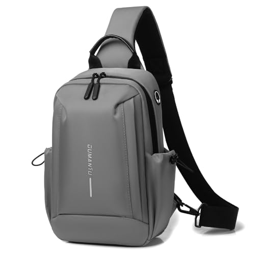 Bealin Wasserdichte Schultertasche für Herren und Damen, Brusttasche, mit Kopfhörerloch zum Wandern, Spazierengehen, GRAU von Bealin