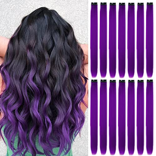 16 PCS Clip in Haarverlängerungen, Neu Lila Farbige haarsträhnen Party Highlights glatte langes Haarteile, Regenbogen Haar Accessoires für Frauen Mädchen und kinder, 55cm 16 PCS Clip in Haarverlängerungen, Neu Lila Farbige haarsträhnen Party Highlights glatte langes Haarteile, Regenbogen Haar Accessoires für Frauen Mädchen und kinder, 55cm von Beamely