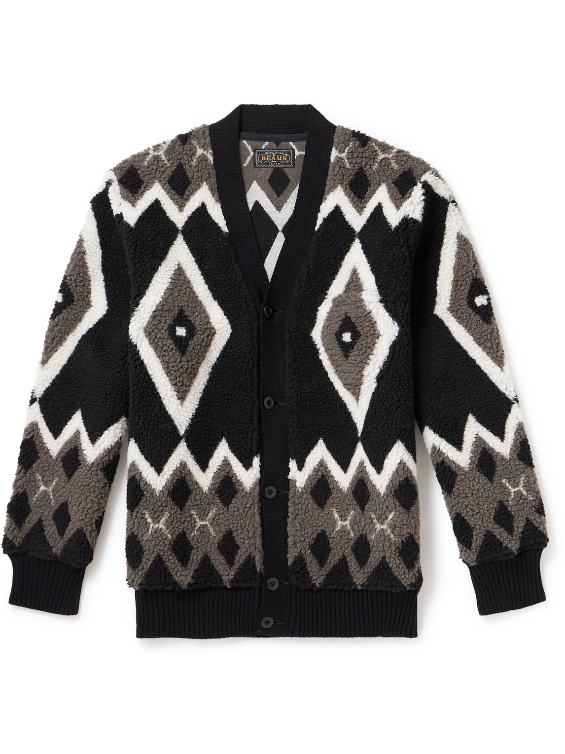 Beams Plus - Boa Ribbed Knit-Trimmed Jacquard Cardigan - Men - Black - L von Beams Plus