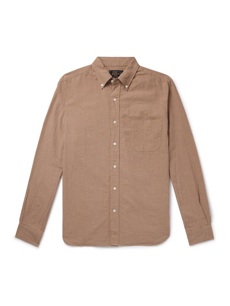 Beams Plus - Button-Down Collar Gingham Cotton and Linen-Blend Shirt - Men - Brown - L von Beams Plus