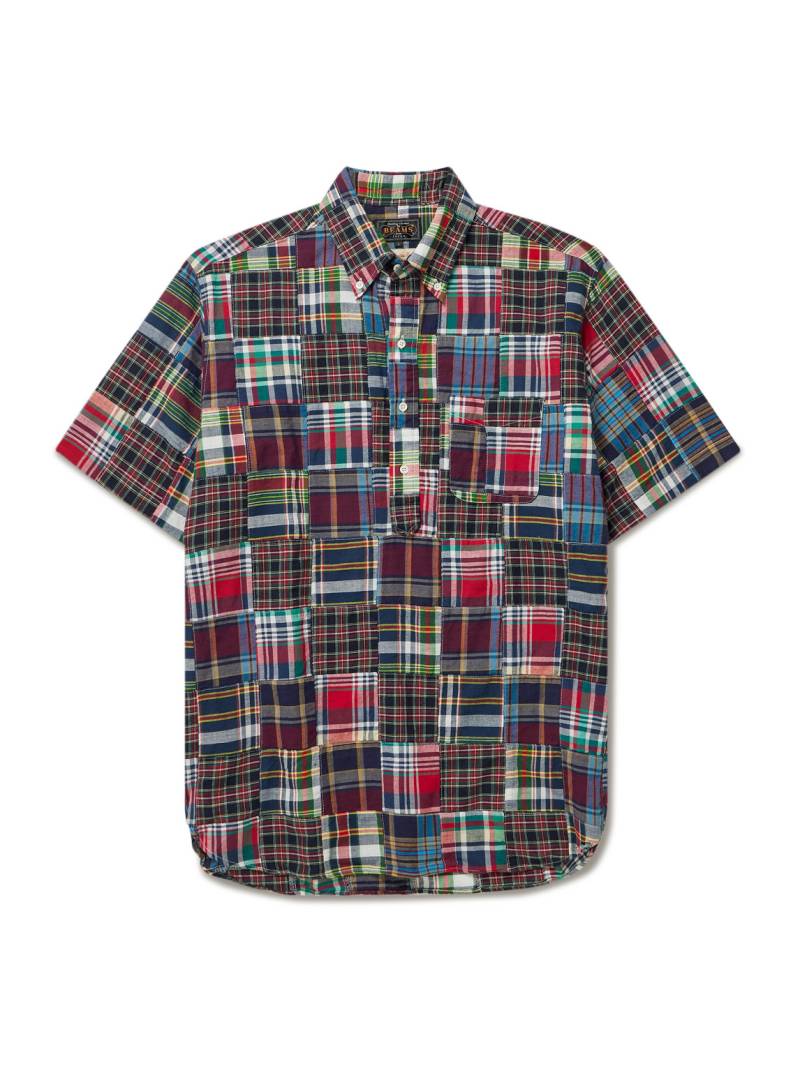 Beams Plus - Button-Down Collar Patchwork Checked Cotton-Madras Shirt - Men - Black - S von Beams Plus