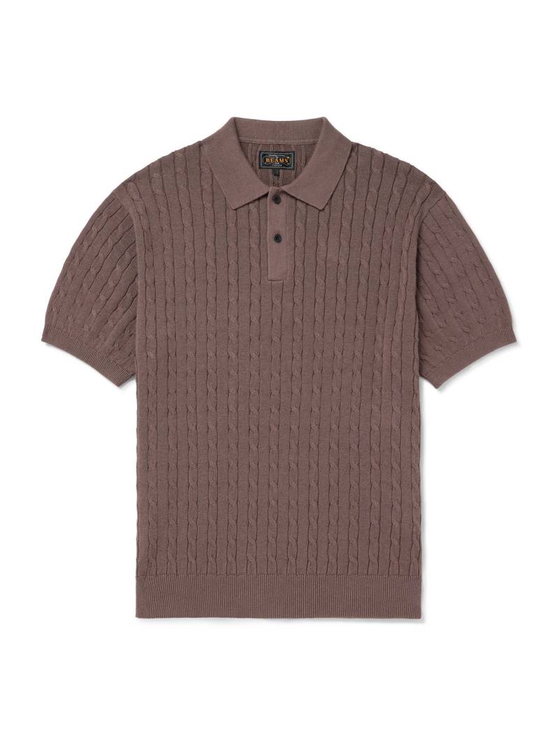 Beams Plus - Cable-Knit Linen and Cotton-Blend Polo Shirt - Men - Brown - XL von Beams Plus