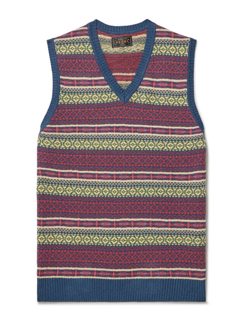 Beams Plus - Fair Isle Linen and Cotton-Blend Sweater Vest - Men - Blue - S von Beams Plus