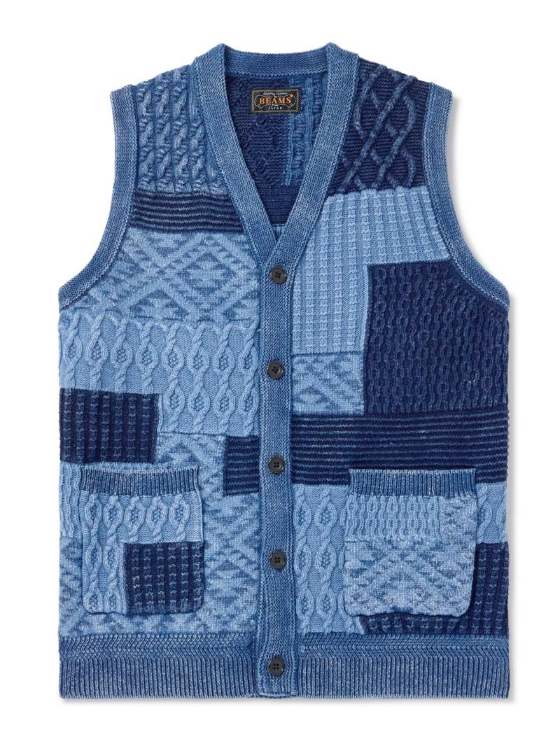Beams Plus - Patchwork Indigo-Dyed Cotton Sweater Vest - Men - Blue - M von Beams Plus