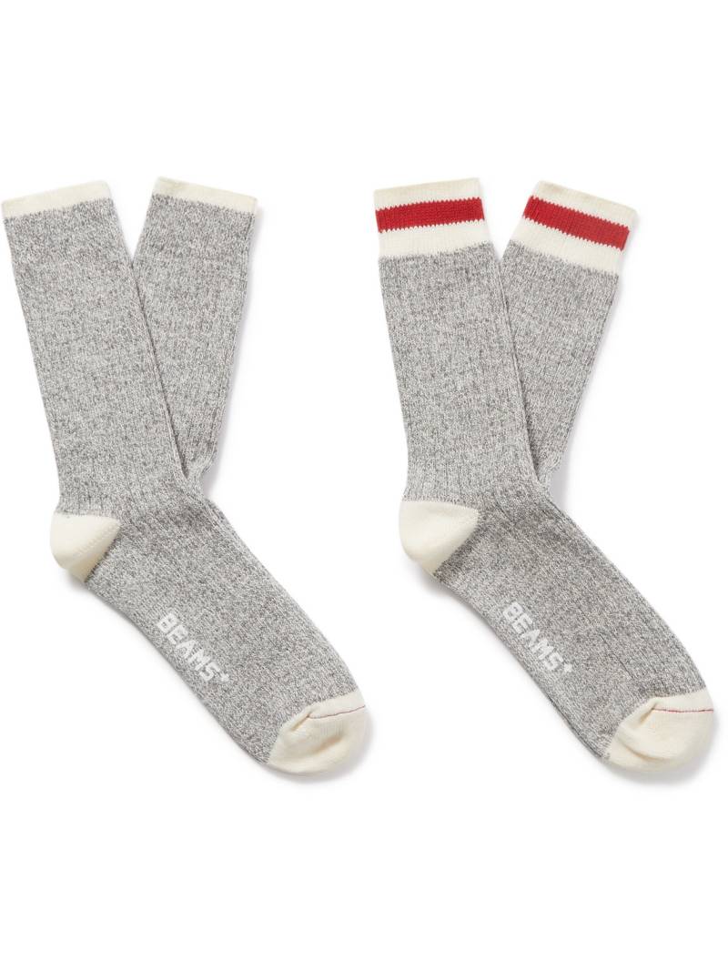 Beams Plus - Rag Pack of Two Striped Ribbed Cotton-Blend Socks - Men - Gray von Beams Plus