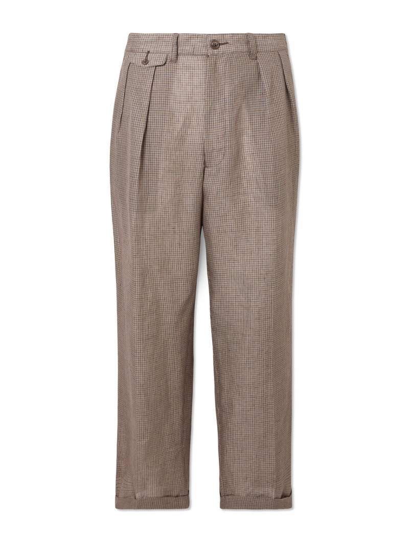Beams Plus - Straight-Leg Pleated Checked Linen and Cotton-Blend Trousers - Men - Brown - L von Beams Plus