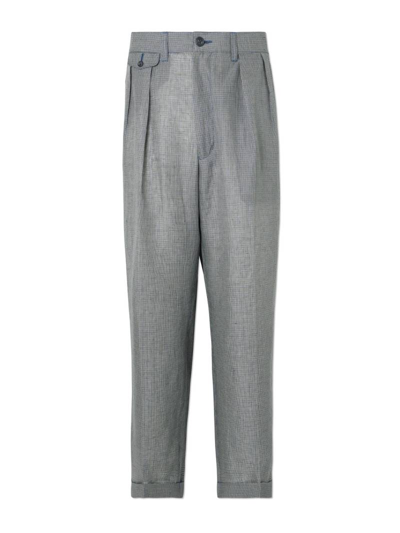Beams Plus - Straight-Leg Pleated Checked Linen and Cupro-Blend Trousers - Men - Gray - S von Beams Plus