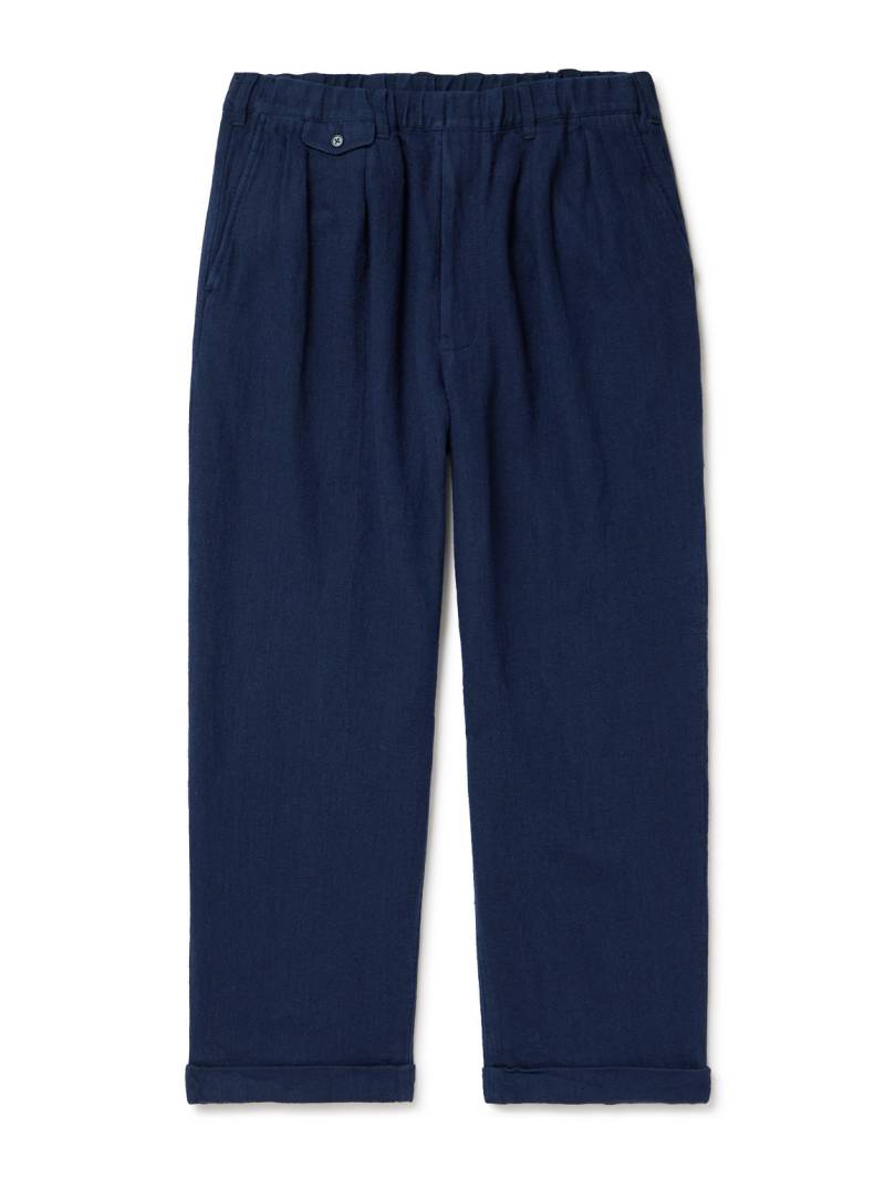 Beams Plus - Straight-Leg Pleated Linen and Cotton-Blend Trousers - Men - Blue - L von Beams Plus