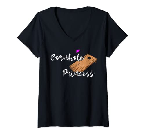 Damen Cornhole Prinzessin Wurfspiel Sackloch Team Säckchen Werfen T-Shirt mit V-Ausschnitt von Bean Bag Wurfspiel Cornhole Brett Freizeit Spiel