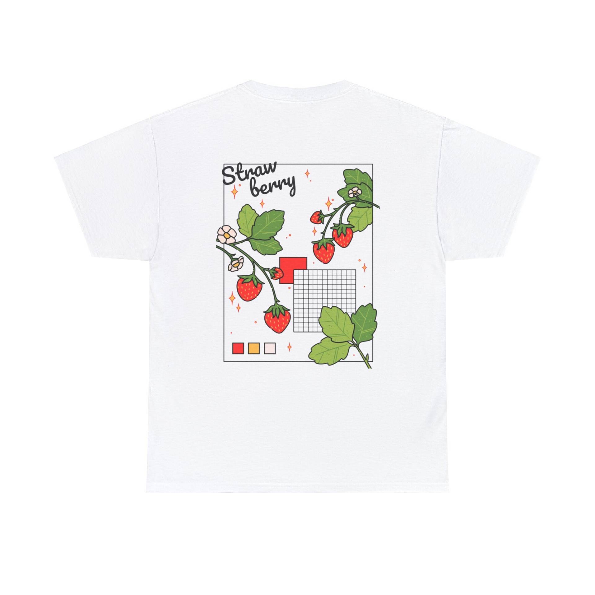 strawberry Plant Graphic Design Tshirt, Berry Fruit Design, T-Shirt, S-5xl, 12 Colors, Cute Cotton Top With Dreamy Gardening Back Print von BeanxBunny