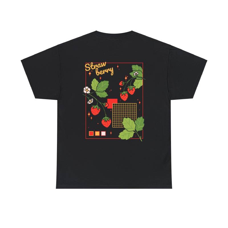 strawberry Plant Graphic Design Tshirt, Berry Fruit Design, T-Shirt, S-5xl, 12 Colors, Cute Cotton Top With Dreamy Gardening Back Print von BeanxBunny