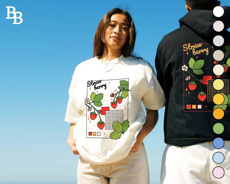 strawberry Plant Graphic Design Tshirt, Berry Fruit Design, T-Shirt, S-5xl, 12 Colors, Cute Cotton Top With Dreamy Gardening Front Print von BeanxBunny