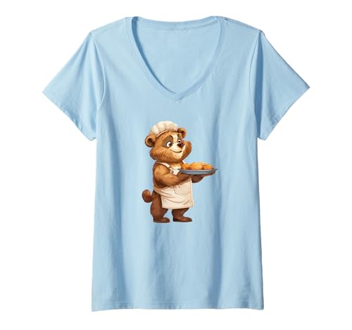 Damen Backbär - Bär Bäckerei - Bär in einer Bäckerei T-Shirt mit V-Ausschnitt Damen Backbär - Bär Bäckerei - Bär in einer Bäckerei T-Shirt mit V-Ausschnitt von Bear Baking - Cute Bear Bakery