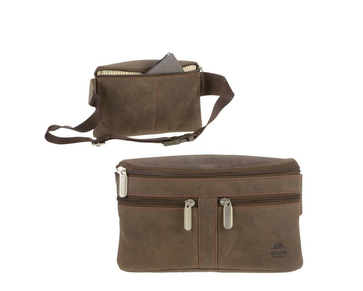 Bear Design Bauchtasche Dark-Nature Leder, flache Hüfttasche 25x14cm, für Damen und Herren, antik braunes Leder von Bear Design