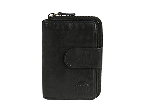 Bear Design Damen Geldbörse Leder Portemonnaie Geldbeutel 10 Kartenfächer Black schwarz von Bear Design