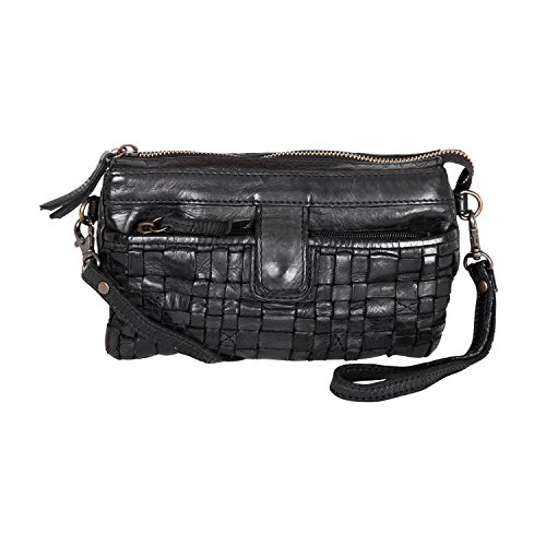 Bear-Design Leder Damen Tasche mit RFID Schutz, Umhängetasche, Cross Body,Leder Clutch geflochten, Ledertasche Used Look mit Gratis Artikel, Schwarz von Bear Design