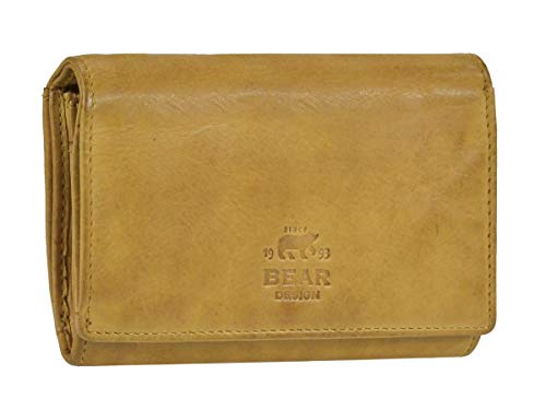 Bear Design Portemonnaie Damen Geldbörse Leder 9 Kartenfächer Geldbeutel Ocker gelb von Bear Design