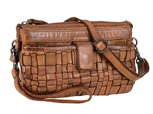 Bear Design Umhängetasche CL32663 geflochtenes, gewaschenes Leder, Cognac von Bear Design