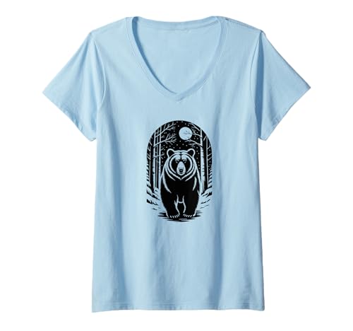 Damen Angry Bear Grizzly Bears Wildlife Mountains Animal T-Shirt mit V-Ausschnitt von Bear Everywhere