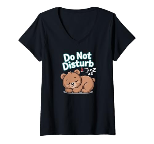Damen Cute Bear Grizzly Bears Sleeping Recharging Low Energy T-Shirt mit V-Ausschnitt Damen Cute Bear Grizzly Bears Sleeping Recharging Low Energy T-Shirt mit V-Ausschnitt von Bear Everywhere