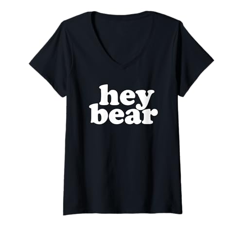 Damen Hey, Bär, lustig T-Shirt mit V-Ausschnitt von Bear Hey Alone Fun
