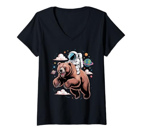 Damen Bär Astronaut Bären Planeten Sonnensystem T-Shirt mit V-Ausschnitt Damen Bär Astronaut Bären Planeten Sonnensystem T-Shirt mit V-Ausschnitt von Bear Lover Gifts