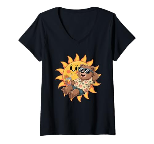 Damen Bär Sonnenbrille Bären T-Shirt mit V-Ausschnitt Damen Bär Sonnenbrille Bären T-Shirt mit V-Ausschnitt von Bear Lover Gifts