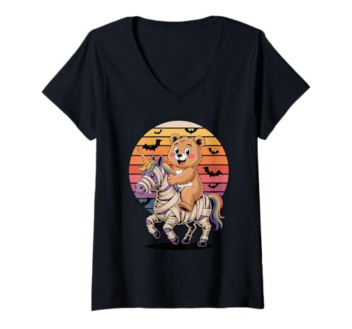 Damen Halloween Mumie Einhorn Bär Bären T-Shirt mit V-Ausschnitt Damen Halloween Mumie Einhorn Bär Bären T-Shirt mit V-Ausschnitt von Bear Lover Gifts