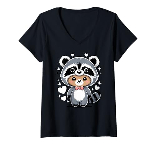 Damen Kawaii Bär Waschbär Kostüm Bären T-Shirt mit V-Ausschnitt von Bear Lover Gifts
